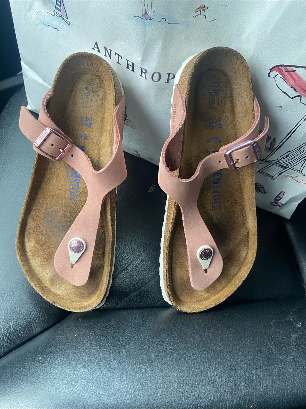 Birkenstock Pink Thong Sandals size 37 lots of meat on the soles